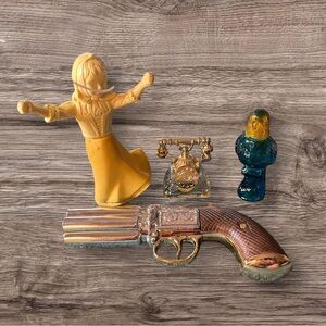 Vintage Lot Avon Cologne Bottles 1970s Pistol Parakeet Phone Jumping Rope Girl